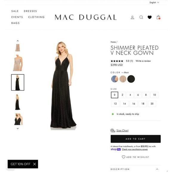 MAC DUGGAL 30725 Black Shimmer Pleated V-Neck Gown Size 20 New w/ Tag MSRP $398 - Picture 8 of 12